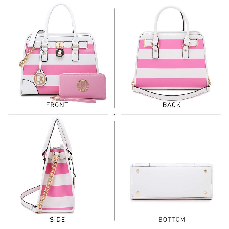 Dasein Women Handbags Top Handle Satchel Purse Shoulder Bag Hobo Bag Work Bag Set 2pcs (Pink/White) - Image 3